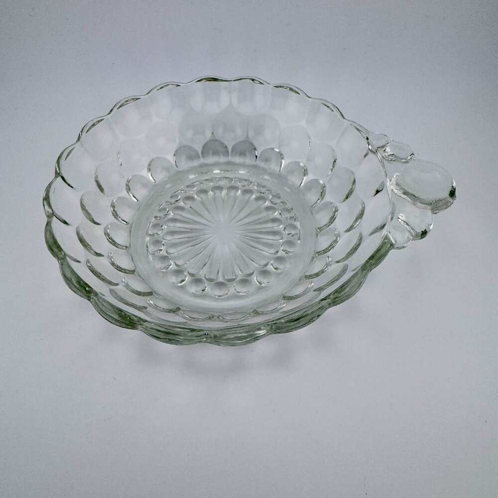 Vintage Anchor Hocking Bubble Clear Handled Nappy 5.25” Pressed Glass Dessert
